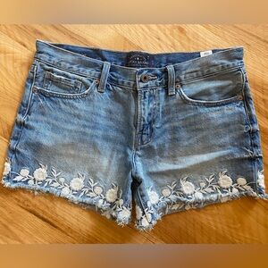 Lucky Brand “the cut off” embroidered floral denim shorts